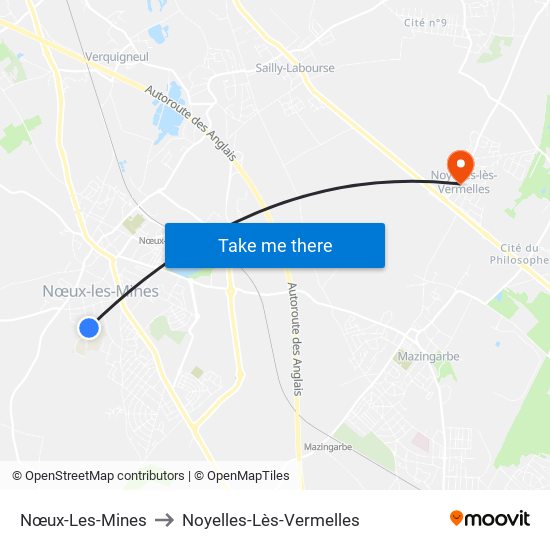 Nœux-Les-Mines to Noyelles-Lès-Vermelles map