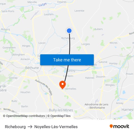 Richebourg to Noyelles-Lès-Vermelles map