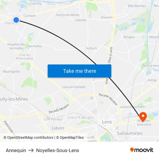 Annequin to Noyelles-Sous-Lens map