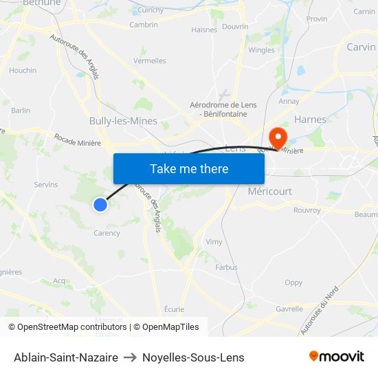 Ablain-Saint-Nazaire to Noyelles-Sous-Lens map