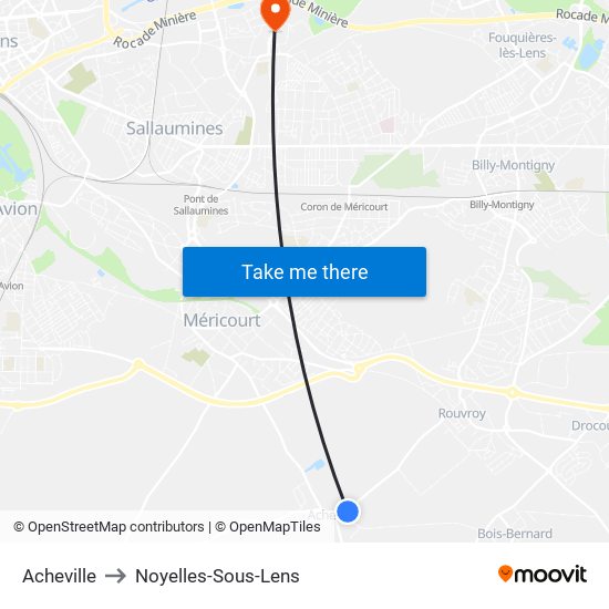 Acheville to Noyelles-Sous-Lens map