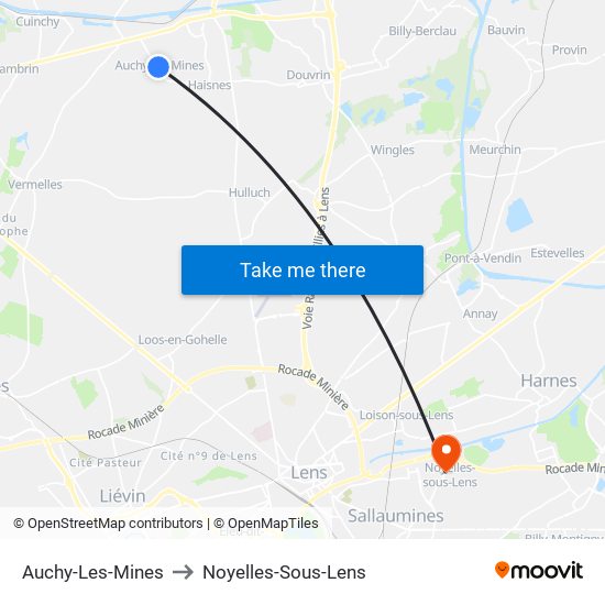 Auchy-Les-Mines to Noyelles-Sous-Lens map