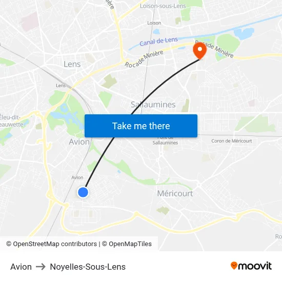 Avion to Noyelles-Sous-Lens map