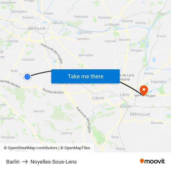 Barlin to Noyelles-Sous-Lens map