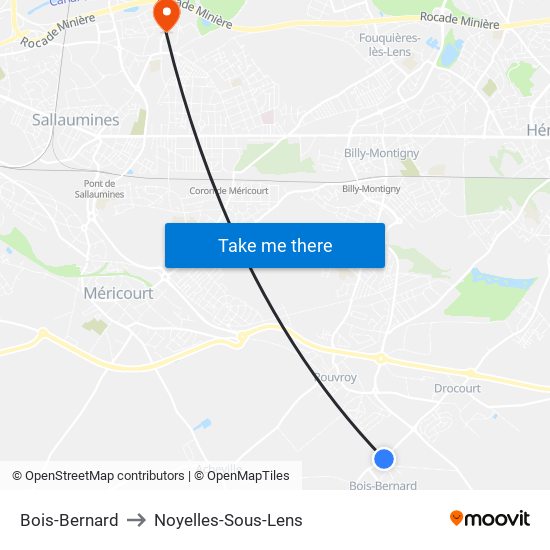 Bois-Bernard to Noyelles-Sous-Lens map