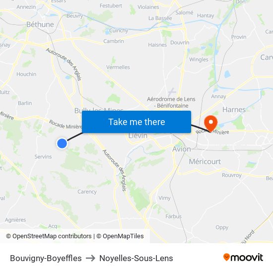 Bouvigny-Boyeffles to Noyelles-Sous-Lens map