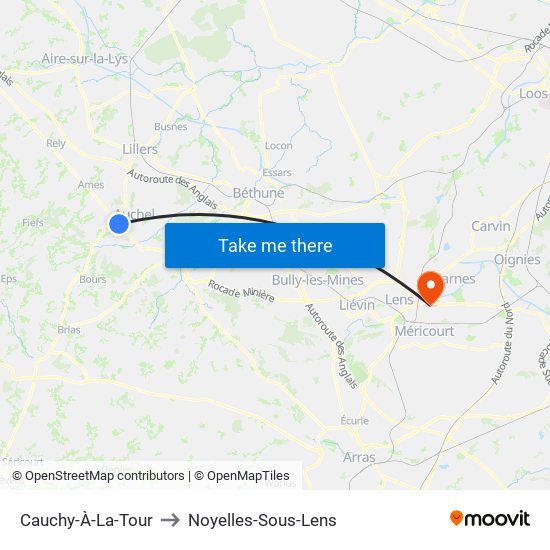 Cauchy-À-La-Tour to Noyelles-Sous-Lens map