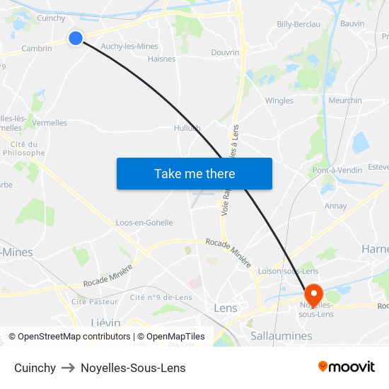 Cuinchy to Noyelles-Sous-Lens map