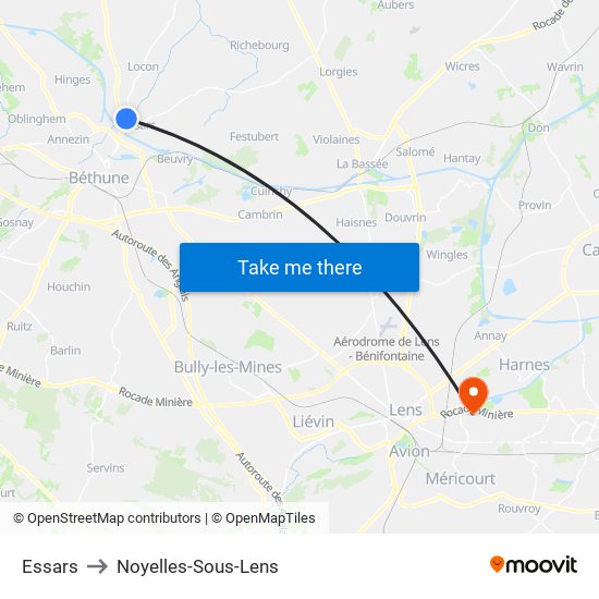 Essars to Noyelles-Sous-Lens map