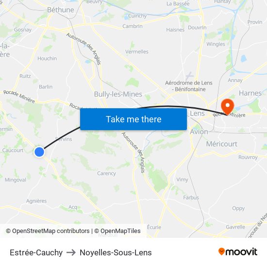 Estrée-Cauchy to Noyelles-Sous-Lens map