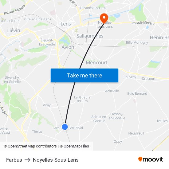 Farbus to Noyelles-Sous-Lens map