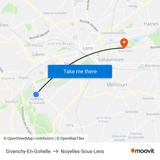 Givenchy-En-Gohelle to Noyelles-Sous-Lens map