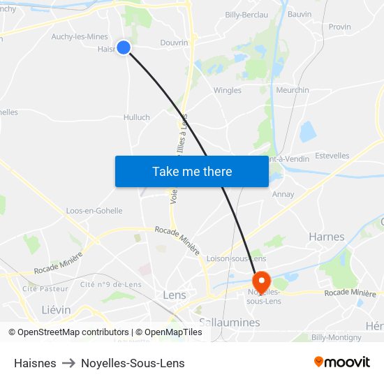 Haisnes to Noyelles-Sous-Lens map