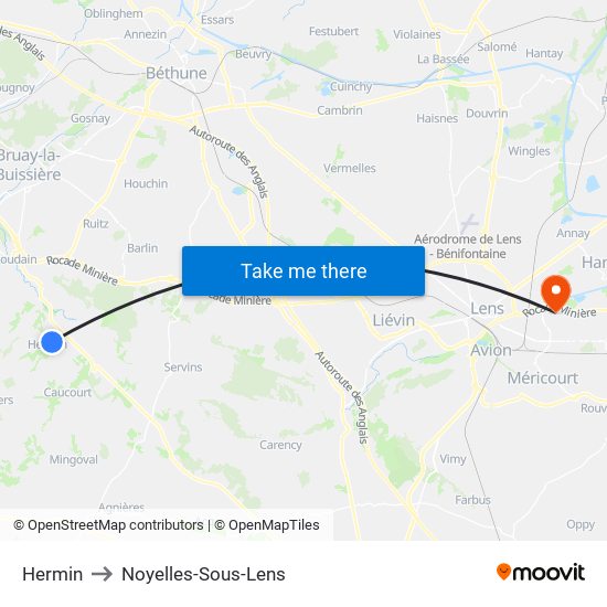 Hermin to Noyelles-Sous-Lens map