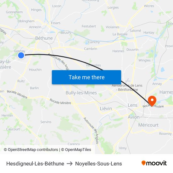 Hesdigneul-Lès-Béthune to Noyelles-Sous-Lens map