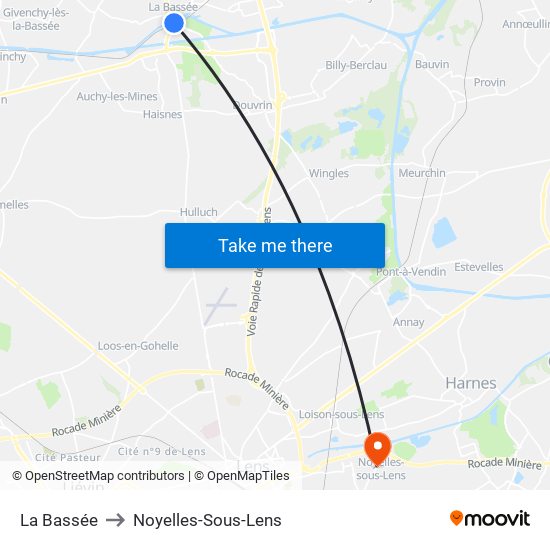 La Bassée to Noyelles-Sous-Lens map