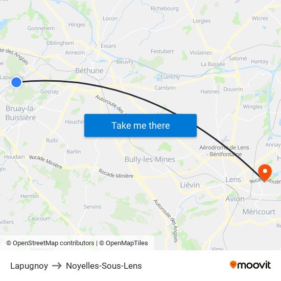 Lapugnoy to Noyelles-Sous-Lens map