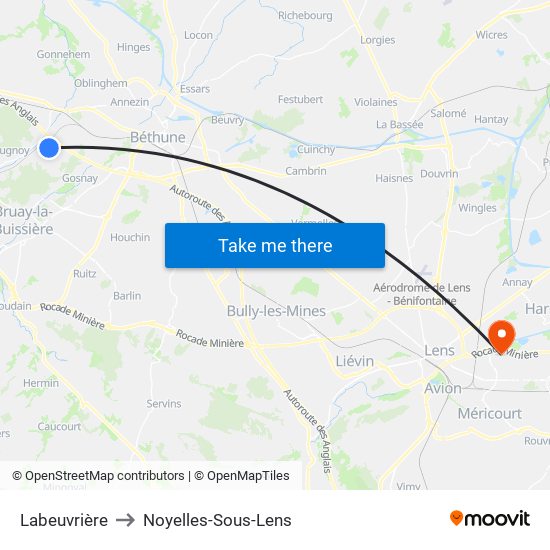 Labeuvrière to Noyelles-Sous-Lens map