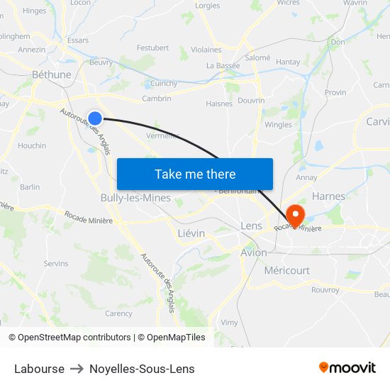 Labourse to Noyelles-Sous-Lens map