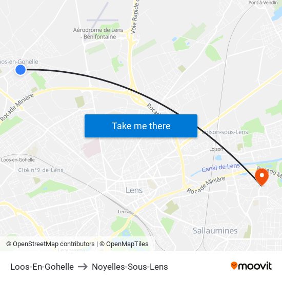 Loos-En-Gohelle to Noyelles-Sous-Lens map