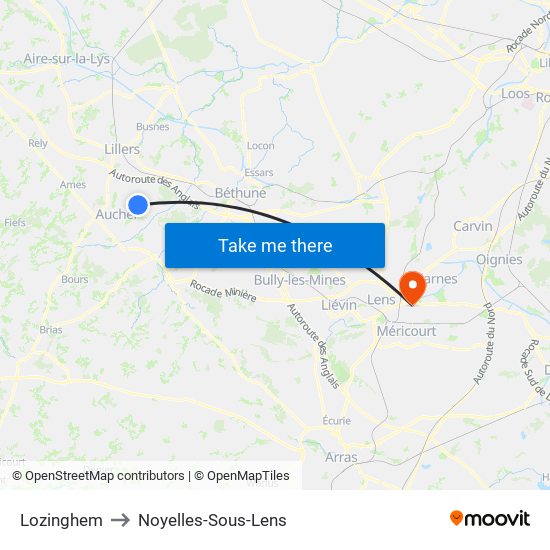 Lozinghem to Noyelles-Sous-Lens map