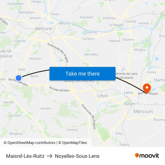 Maisnil-Lès-Ruitz to Noyelles-Sous-Lens map