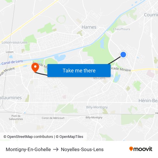 Montigny-En-Gohelle to Noyelles-Sous-Lens map