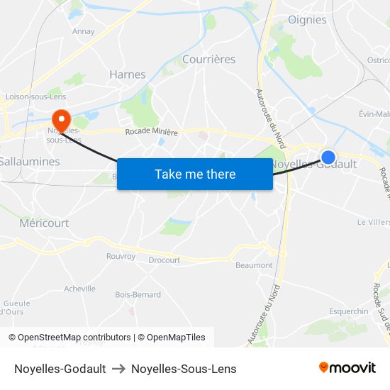 Noyelles-Godault to Noyelles-Sous-Lens map