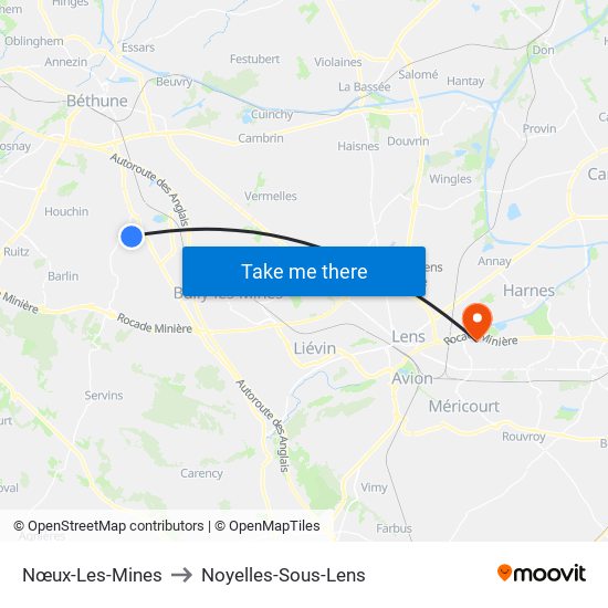 Nœux-Les-Mines to Noyelles-Sous-Lens map