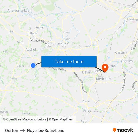 Ourton to Noyelles-Sous-Lens map