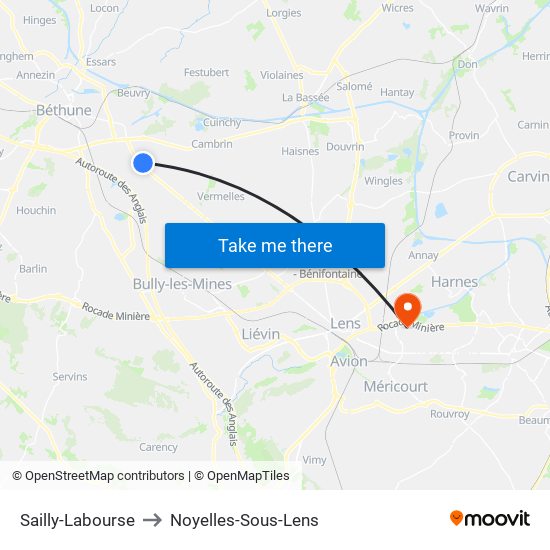 Sailly-Labourse to Noyelles-Sous-Lens map