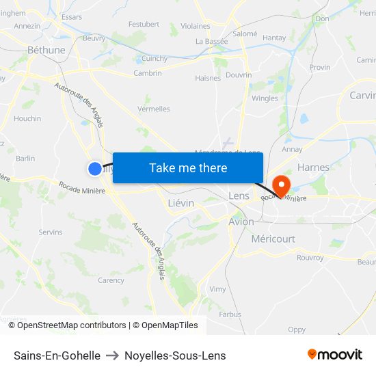 Sains-En-Gohelle to Noyelles-Sous-Lens map