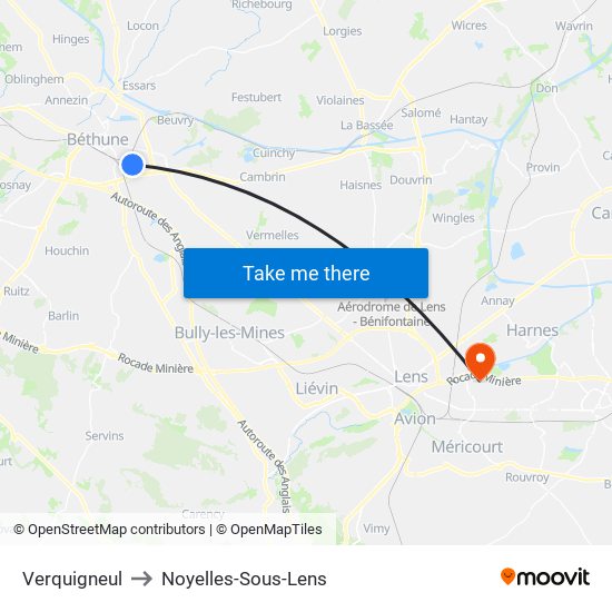 Verquigneul to Noyelles-Sous-Lens map