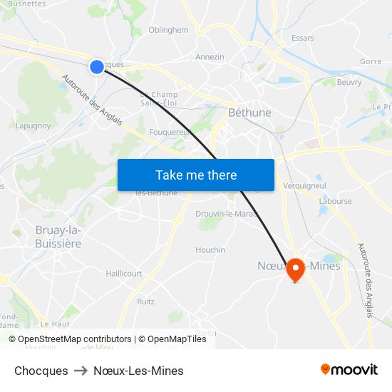 Chocques to Nœux-Les-Mines map