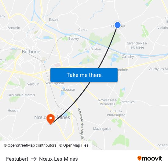 Festubert to Nœux-Les-Mines map