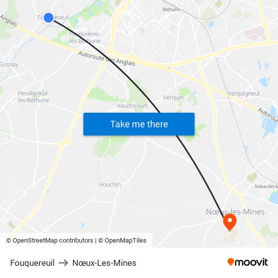 Fouquereuil to Nœux-Les-Mines map
