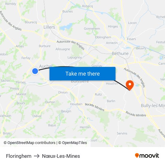 Floringhem to Nœux-Les-Mines map