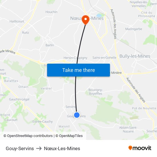 Gouy-Servins to Nœux-Les-Mines map