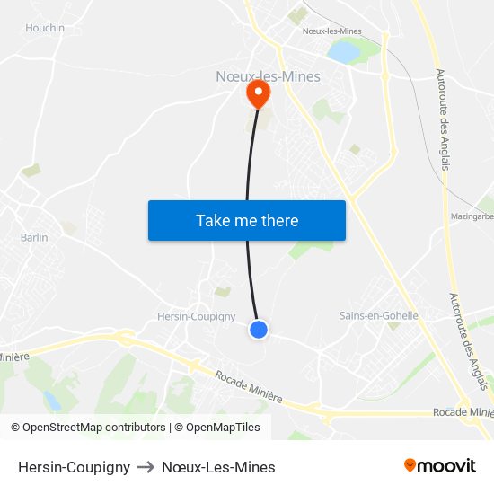 Hersin-Coupigny to Nœux-Les-Mines map