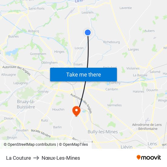 La Couture to Nœux-Les-Mines map