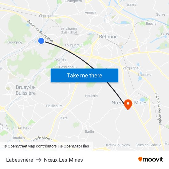 Labeuvrière to Nœux-Les-Mines map