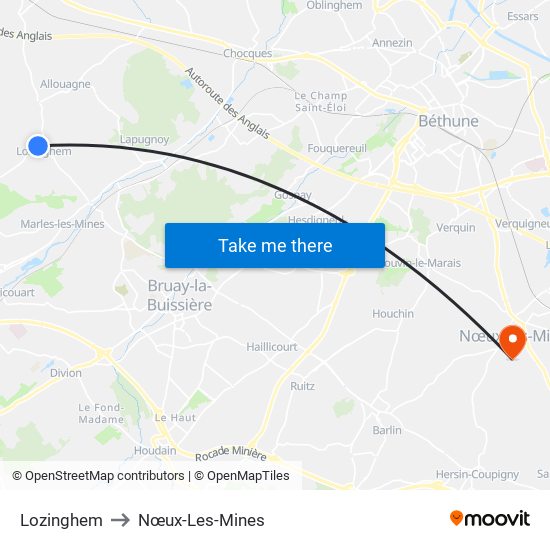 Lozinghem to Nœux-Les-Mines map