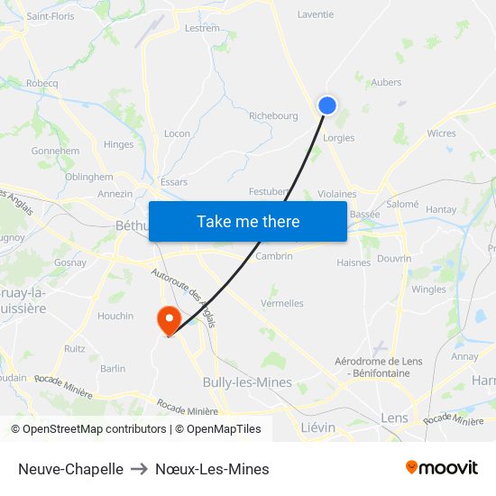 Neuve-Chapelle to Nœux-Les-Mines map