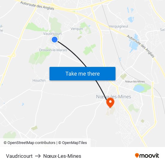 Vaudricourt to Nœux-Les-Mines map