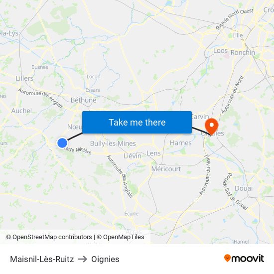 Maisnil-Lès-Ruitz to Oignies map