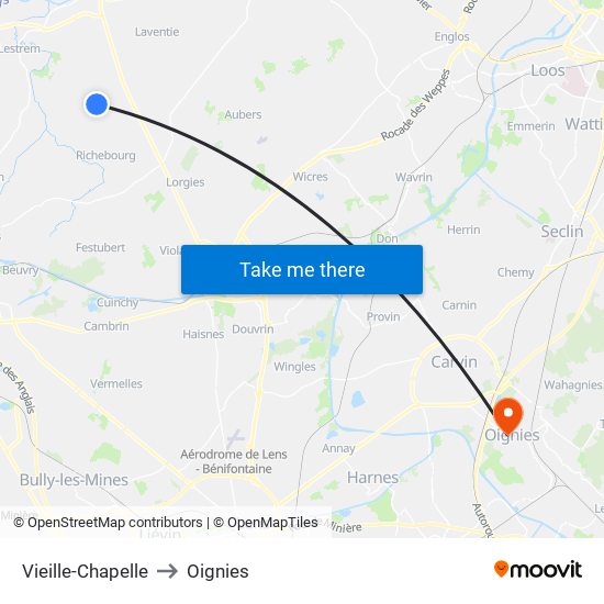 Vieille-Chapelle to Oignies map