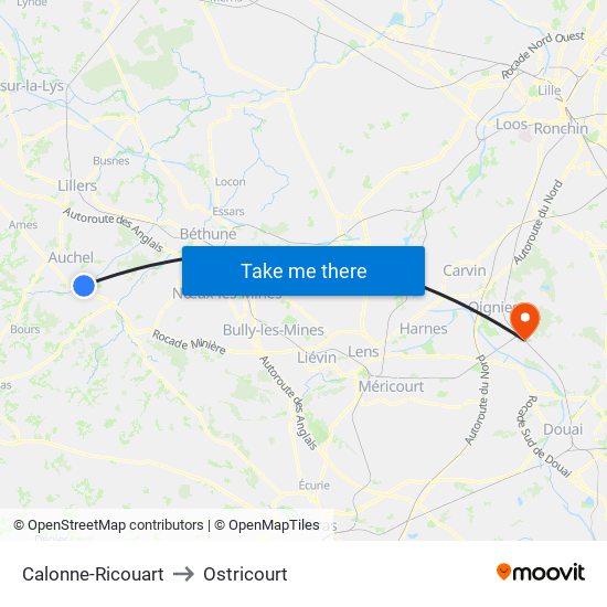 Calonne-Ricouart to Ostricourt map