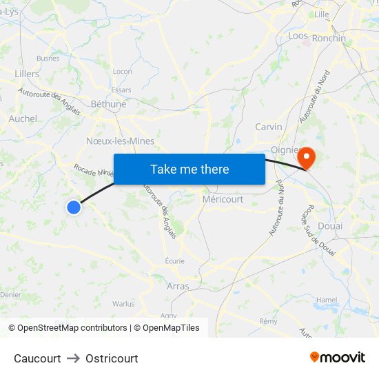 Caucourt to Ostricourt map