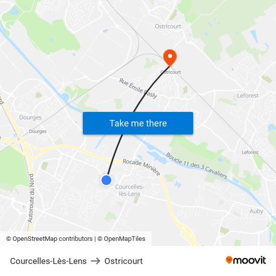 Courcelles-Lès-Lens to Ostricourt map