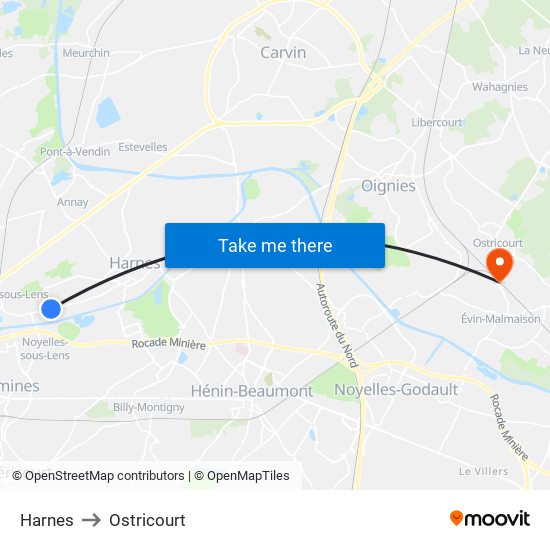 Harnes to Ostricourt map